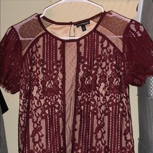 Lace maroon barely worn express shirt fancy